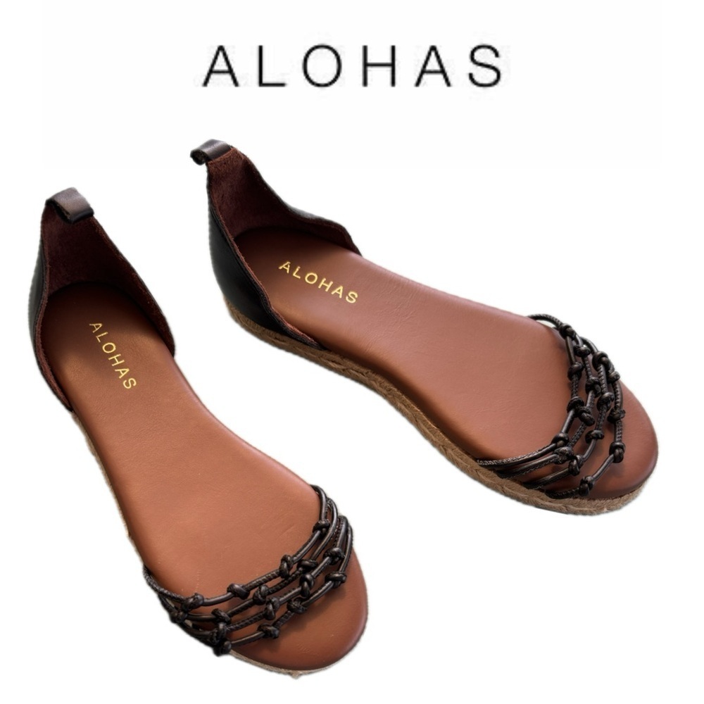 ALOHAS Ladies Black Sandal Flats Knotted detail Size 37 New
